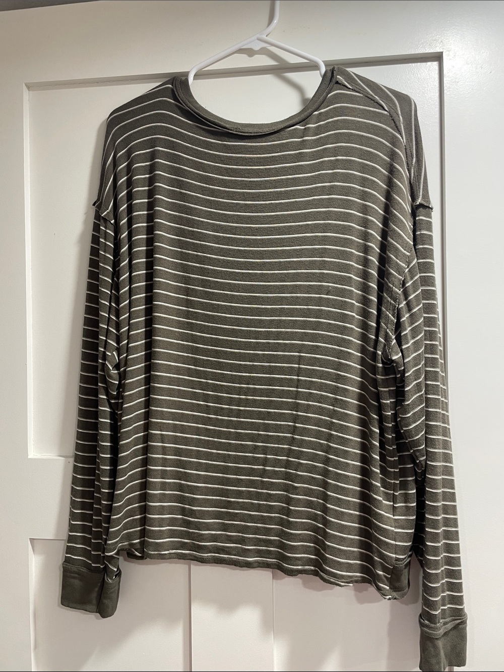 BKE Olive & White Striped Long Sleeve Tee